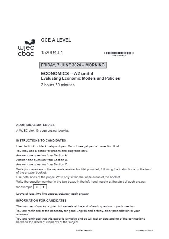 First page of Unit 4 Evaluating Economic Models and Policies