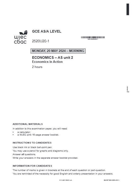First page of Unit 2 Economics in Action